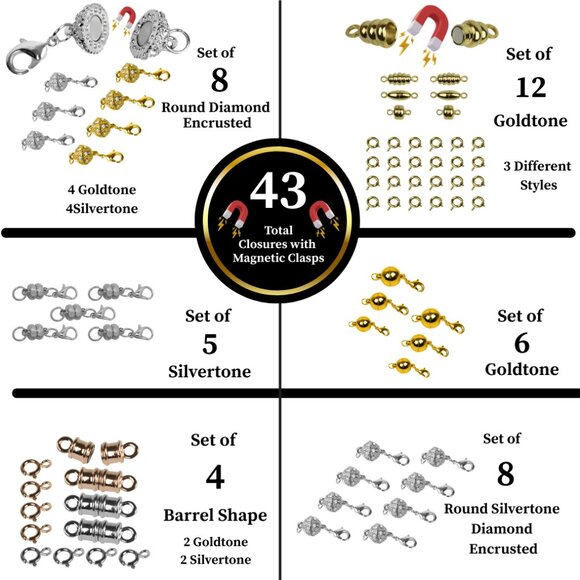 Strong Magnetic Clasps (43) Jewelry Necklace DIY Converter Extender Closures - Picture 3 of 16